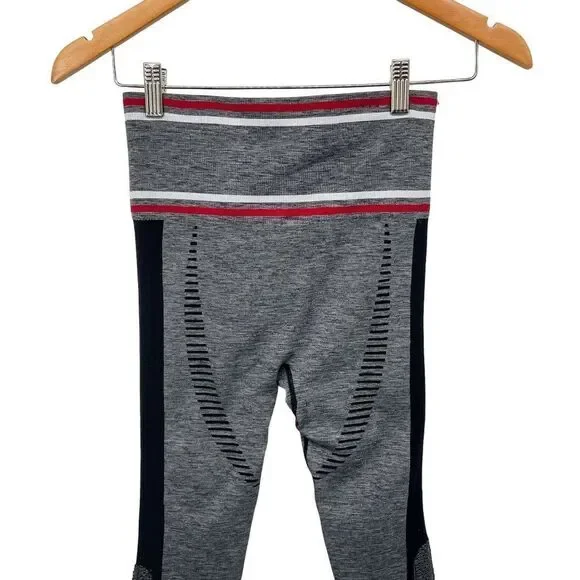 2/$30 Mono B Seamless Hybrid High Waisted Techno Athletic Track Leggings Gray - Picture 9 of 12